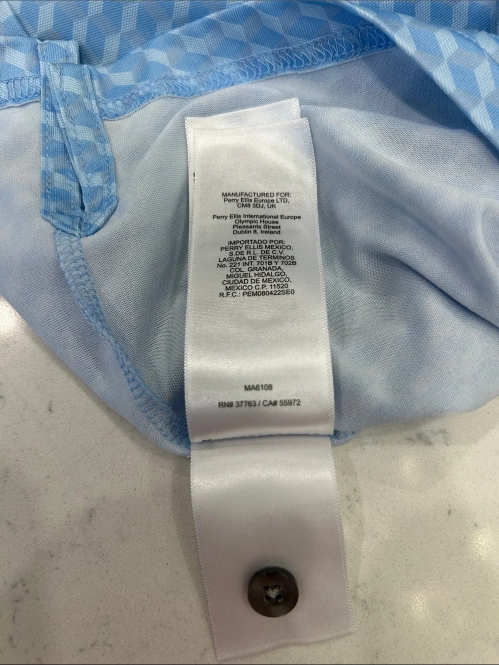 Original Penguin Munsingwear Polo Shirt Large Light Blue Geometric Performance